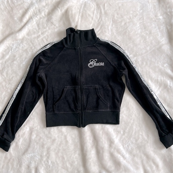Guess Black Velour Jacket Size Small - Picture 1 of 6